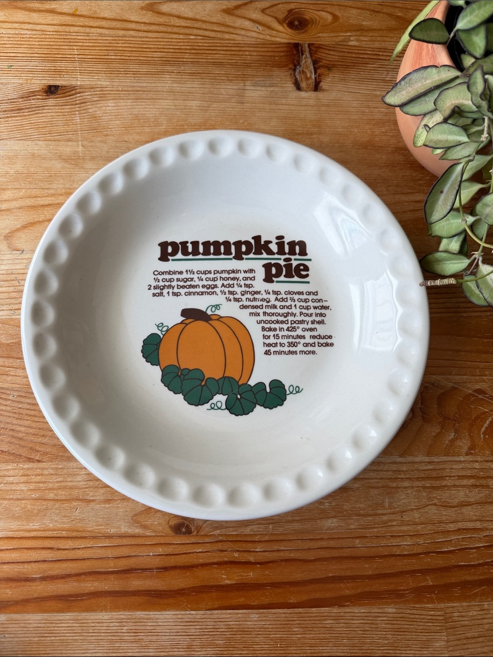 Vintage Pumpkin Pie Ceramic Pie Dish